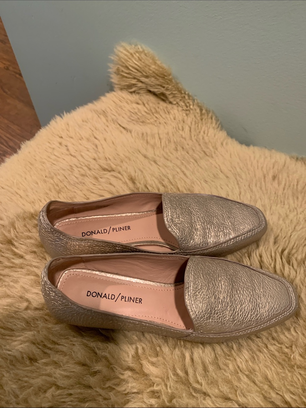 Donald J. Pliner Metallic Taupe Slip-On Loafers. Sz 7